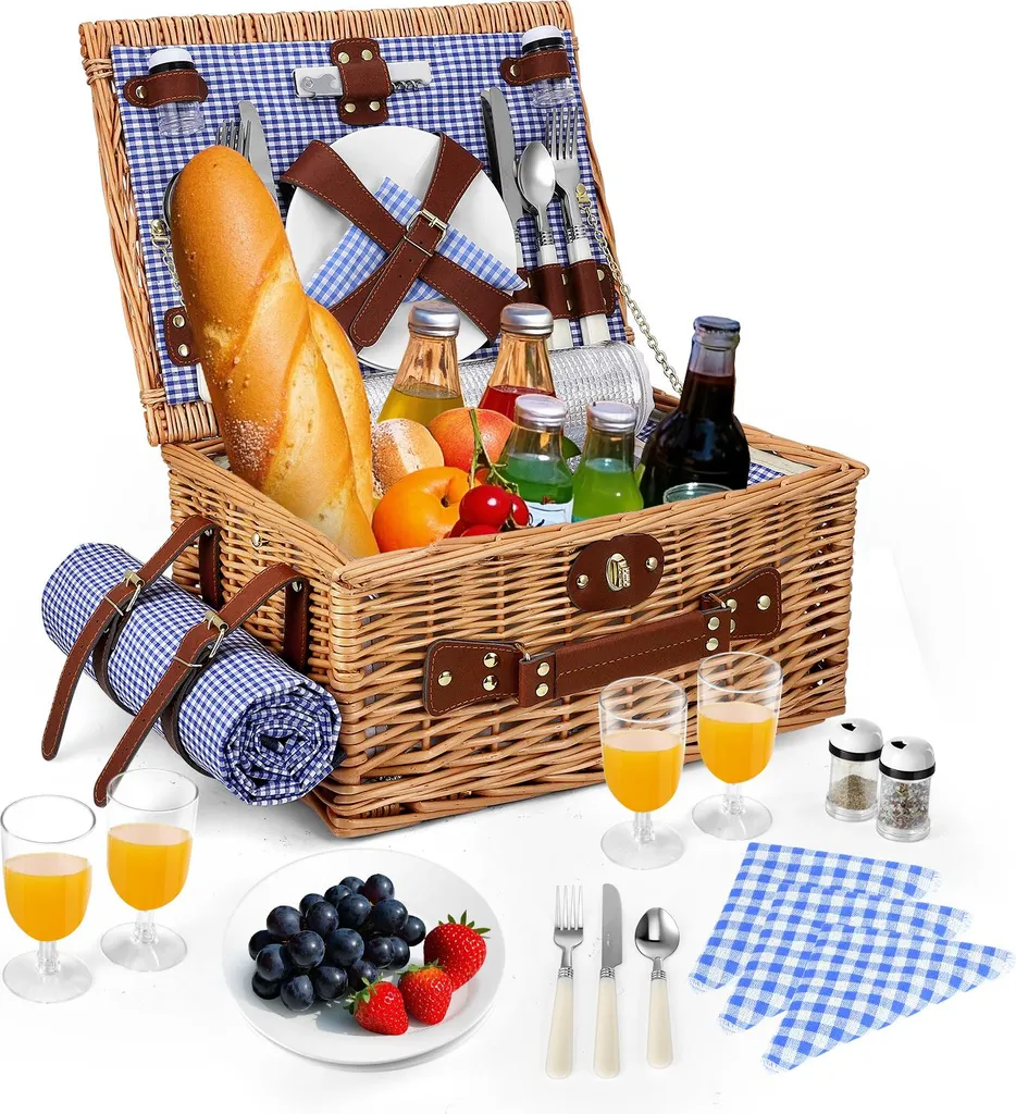Borsa Picnic Famiglia 4 Persone - Set Termico Marrone 600D con Posate