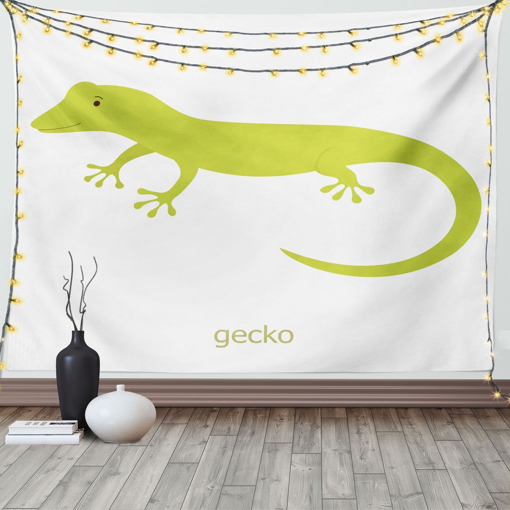 ABAKUHAUS Safari Wandteppich, Australian Lizard, Wohnzimmer Schlafzimmer Wandtuch Seidiges Satin Wandteppich, 150 x 100 cm, Pistachio Grün Weiß