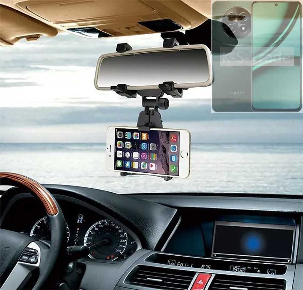 K-S-Trade Smartphone Halterung kompatibel mit Realme Narzo 70x 5G Rückspiegel Halterung schwarz Auto Halterung KFZ Halter