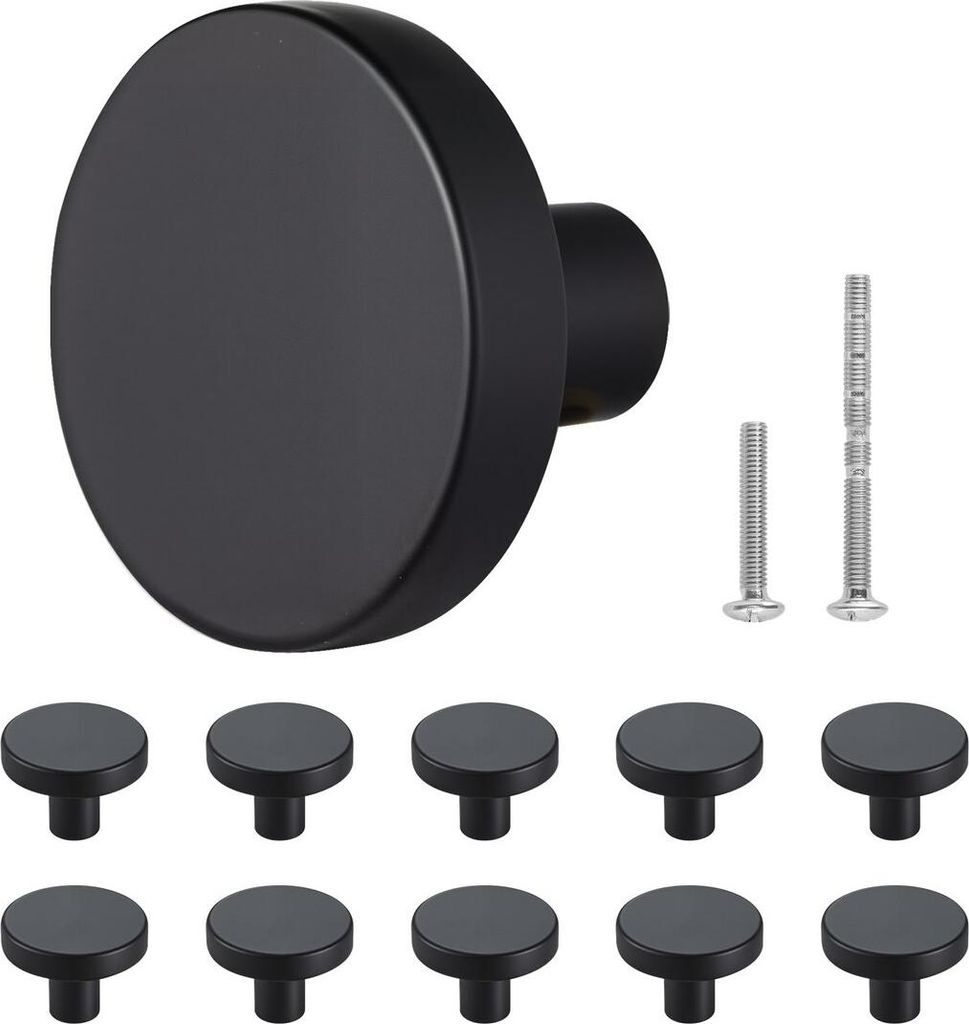 Cabinet Knobs, 10 Pack, 32 mm Black Zinc Alloy Drawer Pulls & Door Handles, Mushroom Kitchen Solid Knobs Dresser Handles, Cupboard Hardware with Sc...