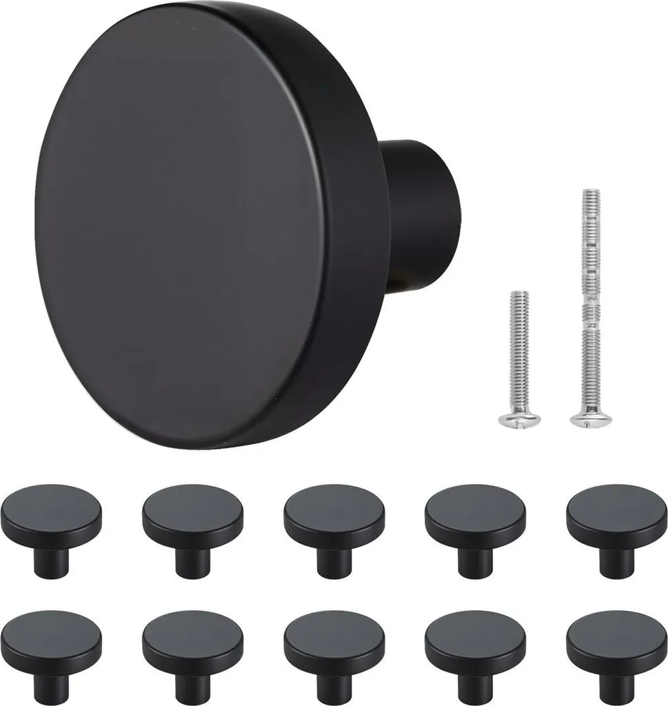 Bouton de cuisine noir solide 32mm en zinc, lot de 10 pièces durables