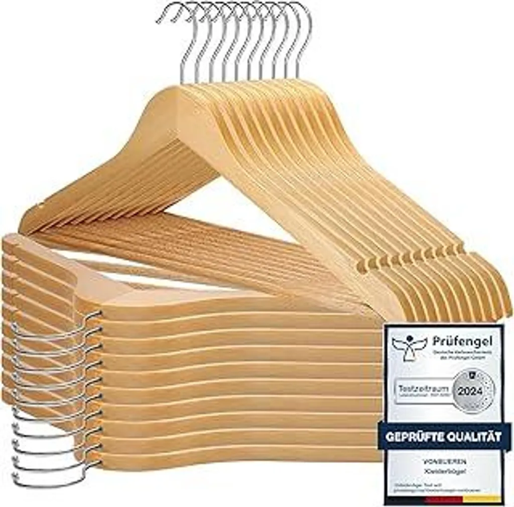 VonBueren 20 x appendiabiti in legno | 44,5 x 22 cm per appendiabiti/appendiabiti in legno | Appendiabiti in legno | Ruotabile a 360 gradi