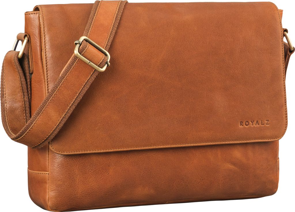 ROYALZ Vintage Umhängetasche Leder mittel-groß für Herren Damen 14 - 15 Zoll Laptop-Tasche "San Diego" Bürotasche Messenger Bag Arbeitstasche A...