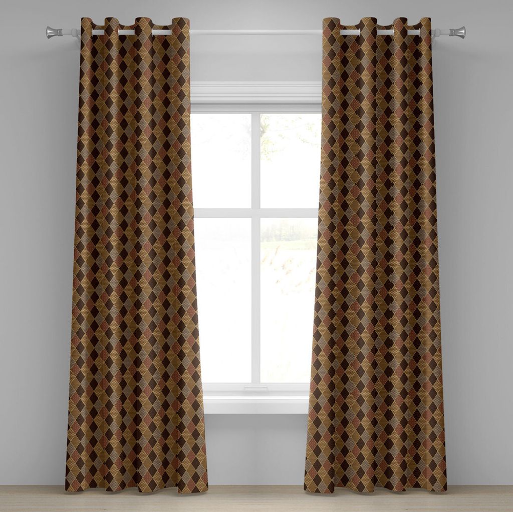 ABAKUHAUS Braun Ösenvorhang, Rautenmuster im Patchwork Stil Klassischen Altmodischen Blumen, Dekorative 2-Panel-Fenstervorhänge, 280 cm x 260 cm,...