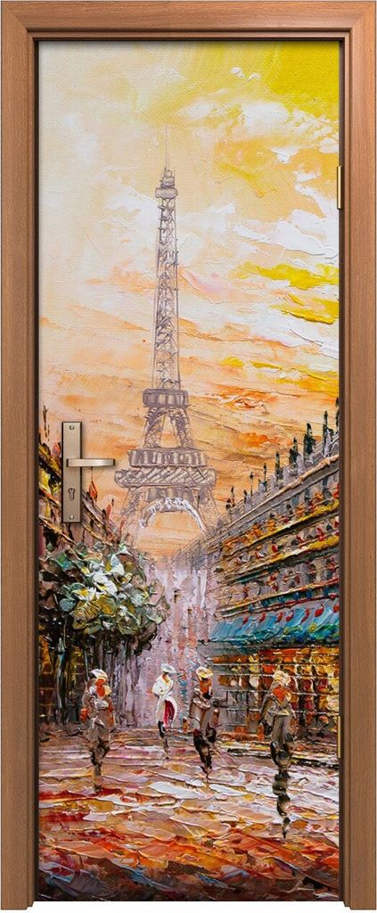 Türposter 70x200 cm Türaufkleber Türtapete Türfolie Klebefolie Paris Eiffel Baum Straße Menschen