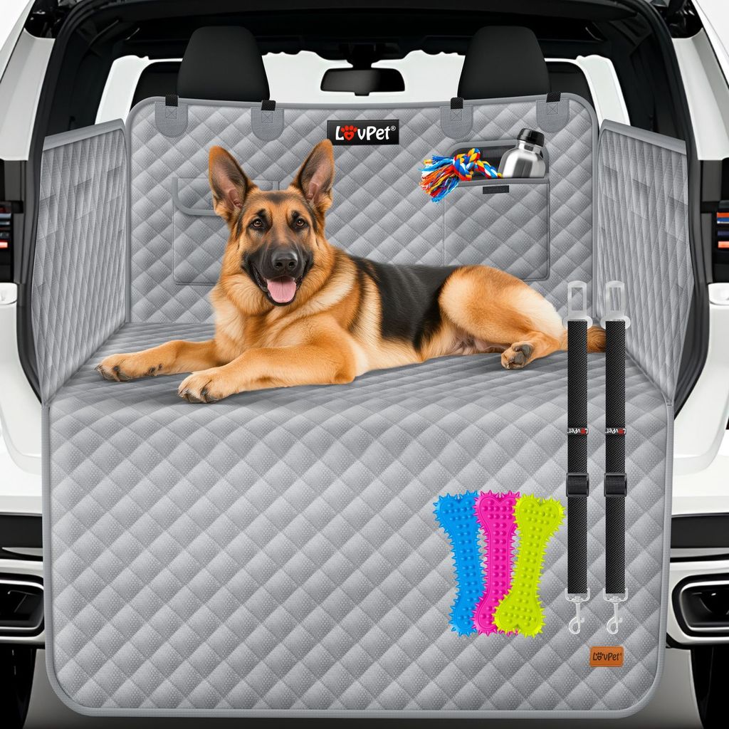 LOVPET Kofferraumschutz Hund gesteppt mit Seiten- und Ladekantenschutz | Universale Kofferraum-Schutzmatte für Hunde | Hundedecke Wasserabweisen...