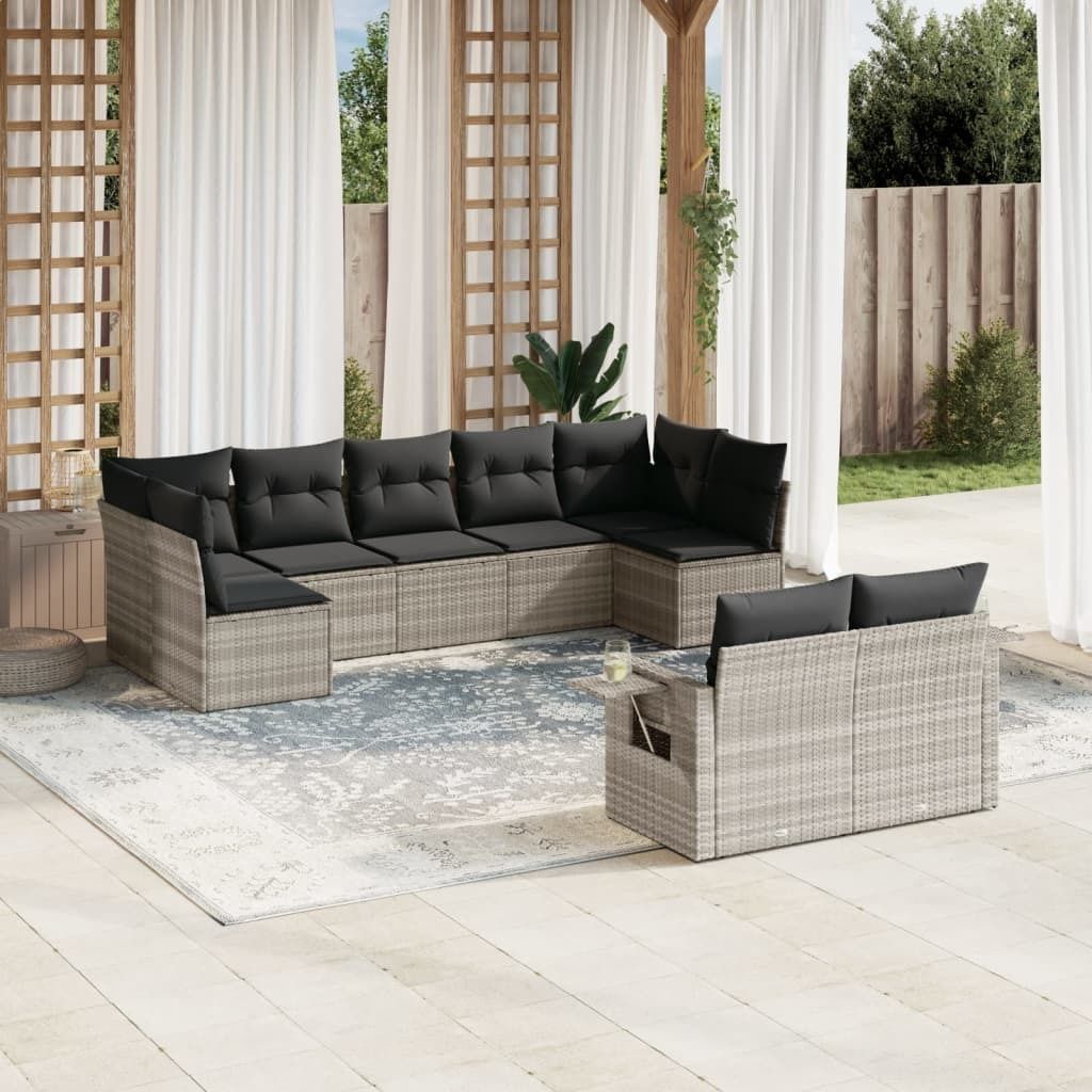 Maison Exclusive - 9-tlg. Garten-Sofagarnitur mit Kissen Hellgrau Poly Rattan