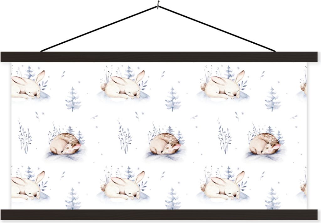 MuchoWow Textilposter Winter - Tiere - Muster 60x30 cm mit schwarzem Rahmen - Textilien