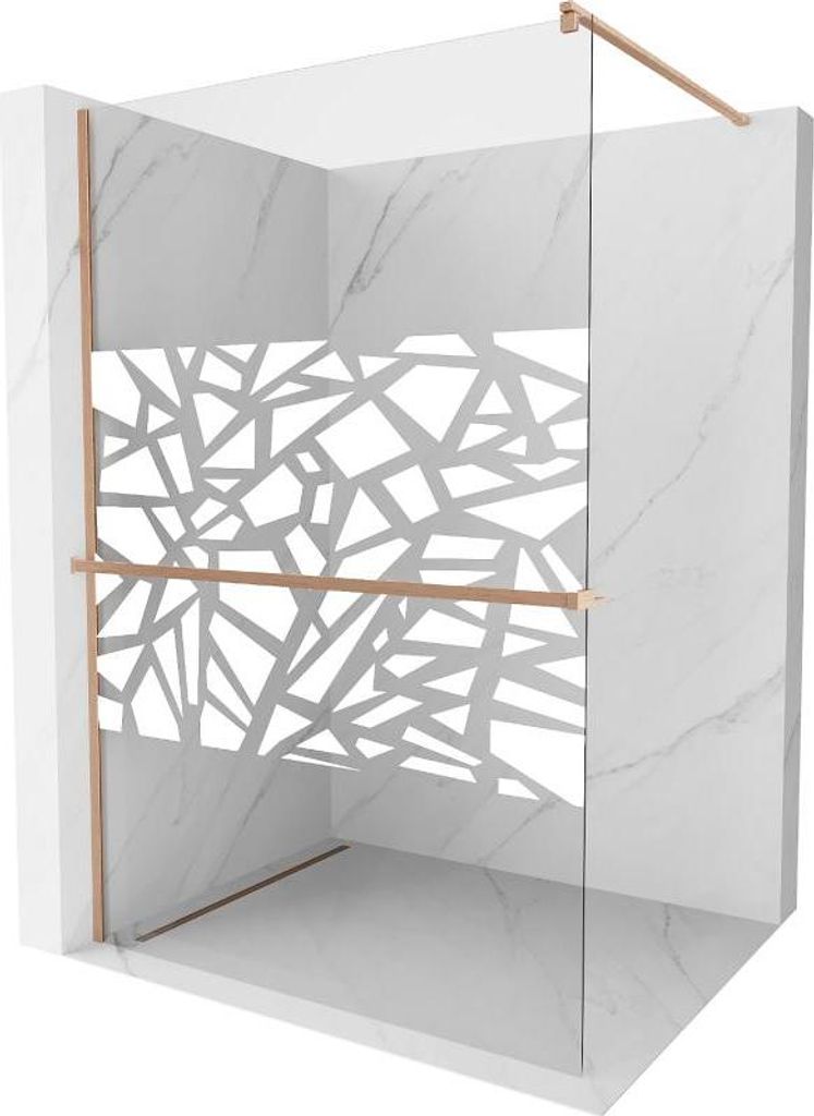Mexen Kioto+ Duschwand mit Regal Walk-in 120 x 200 cm, weißes Muster, gebürstetes Messing - 800-120-121-65-85