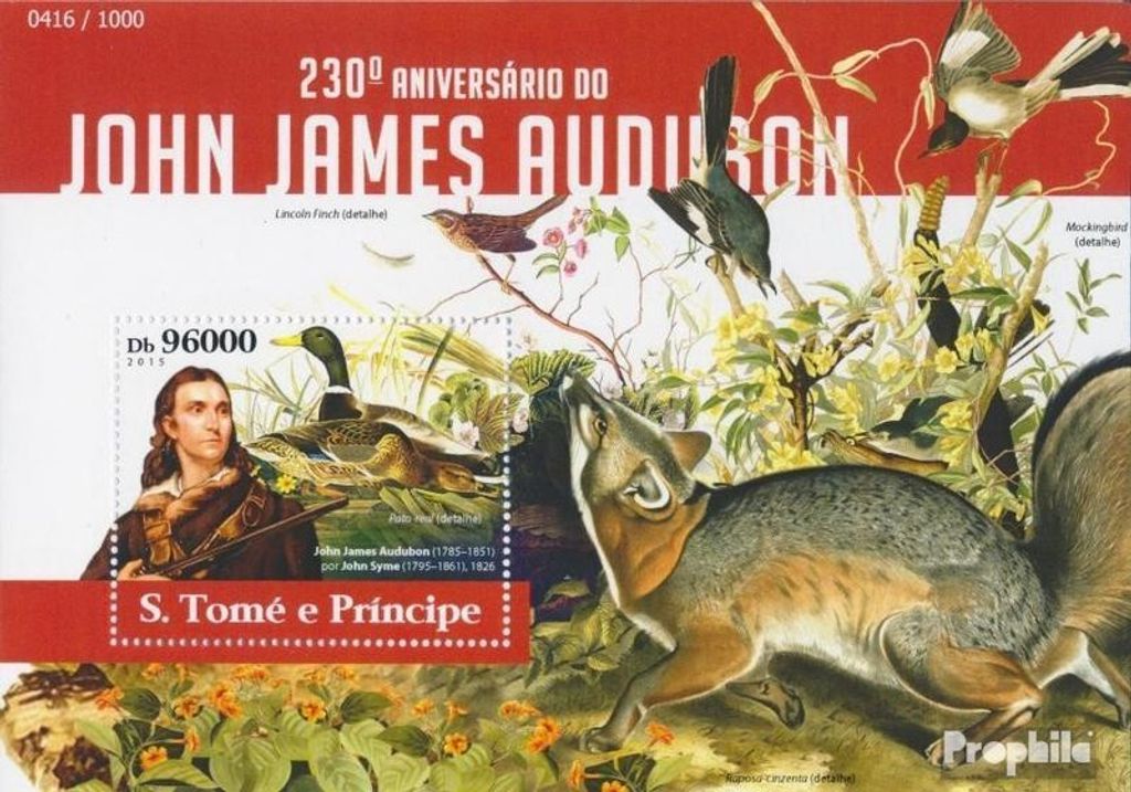Briefmarken Sao Tome e Principe 2015 Mi Block 1098 (kompl. Ausgabe) postfrisch John James Audubon