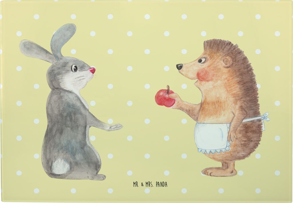 Mr. & Mrs. Panda Frühstücksbrett Hase Igel - Gelb Pastell - Geschenk, und, schneidbrett, Glas Schneideplatte, Trösten, Trennungsschmerz, Lustige...