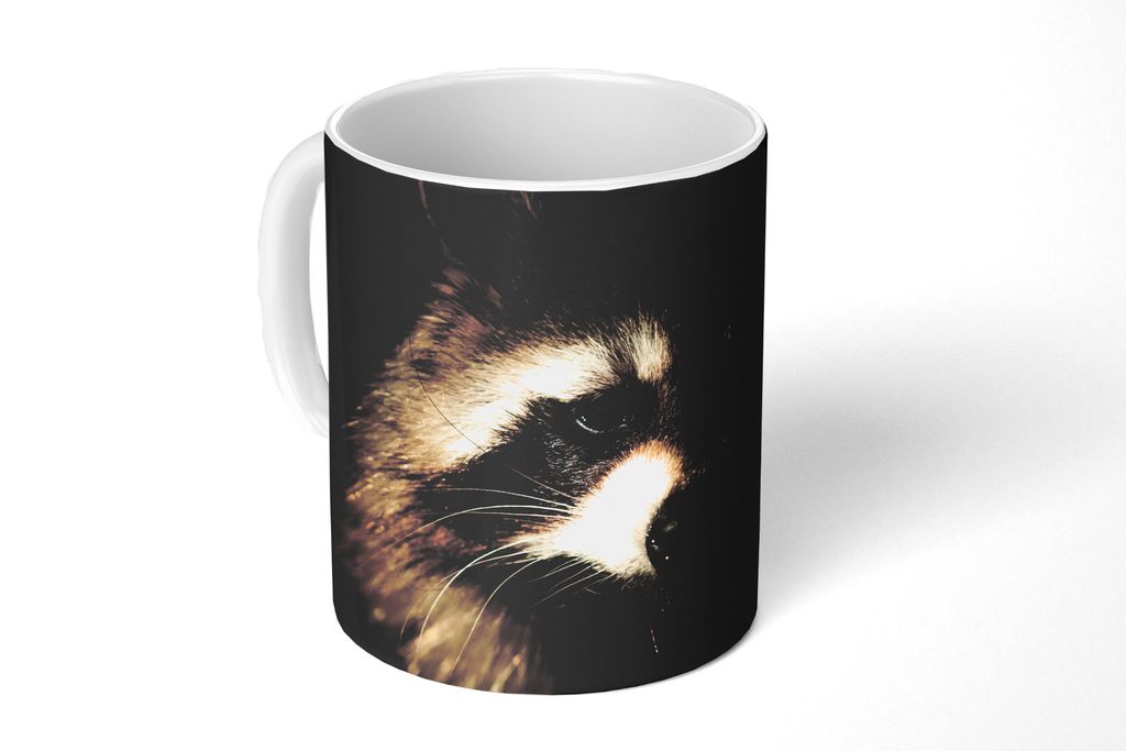 KitchenYeah Tasse Kaffeetasse Kaffeebecher 350 ml Waschbär - Wilde Tiere - Schwarz Teetasse - Fototasse - Becher - Keramikbecher - Teebecher - K...