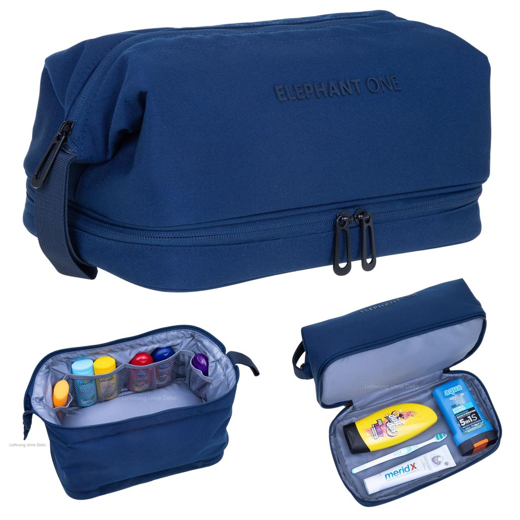 Kulturtasche Damen Herren Kinder mit Bodenfach Innentaschen Kulturbeutel Waschbeutel Washbag Saunatasche Kosmetiktasche Elephant One 13113 Blue Blau