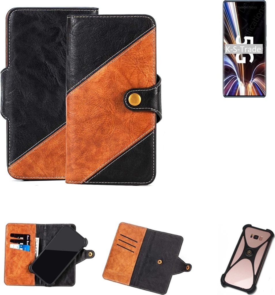 K-S-Trade Handyhülle Schutzhülle Bookstyle Case Wallet-Case kompatibel mit ZTE Axon 40 Pro Handy Cover Bumper Klapphülle schwarz hellbraun 1x