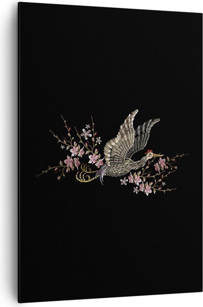 Bild auf Leinwand - Leinwandbild - Einteilig - Asiatisch Vogel Blumen - 70x100cm - Wand Bild - Wanddeko - Wandbilder - Leinwanddruck - Wanddekorati...