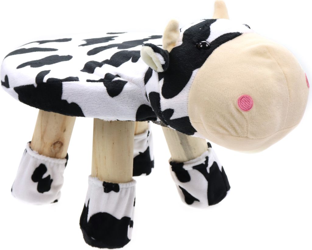 Hocker/Stuhl für Kinder, Tiere, Plüschbezug & Holzbeine 47 * 20 * 27cm (Kuh)