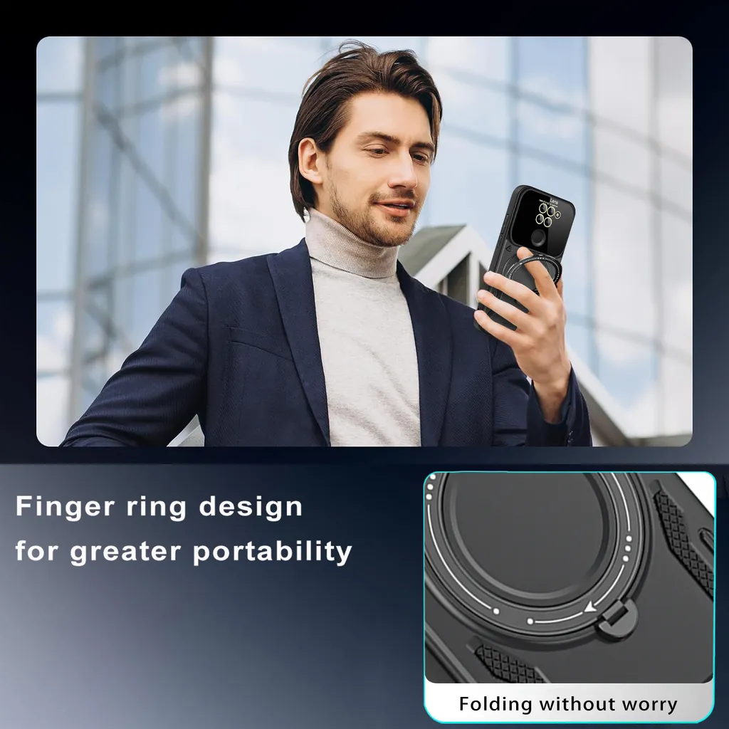 KANSi Cover compatibile per Xiaomi Redmi Note 9, Vetro Temperato [2 Pack] Custodie Silicone TPU 360° Rotante Anello Magnetica Anello Ring Supporto Bumper per Redmi Note 9 - Nero