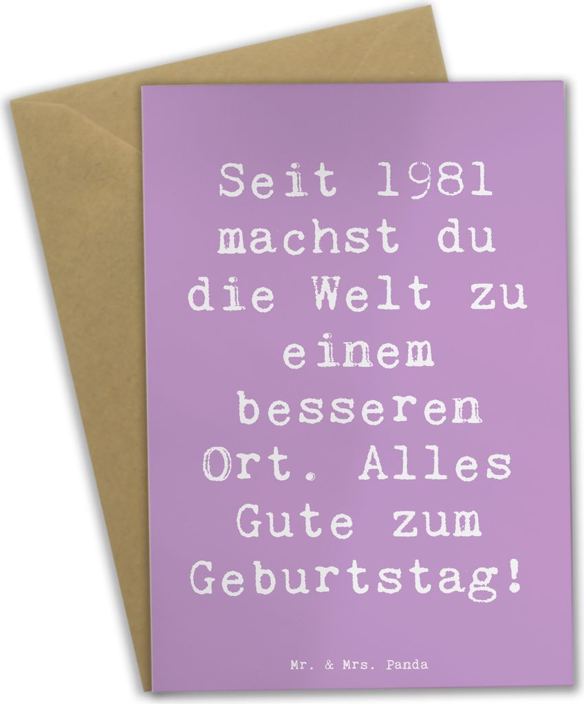 Mr. & Mrs. Panda Grußkarte Spruch 1981 Geburtstag - Lavendeltraum - Geschenk, Klappkarte, osterkarten, einladungskarten, Geburtstagsgeschenk, posi...