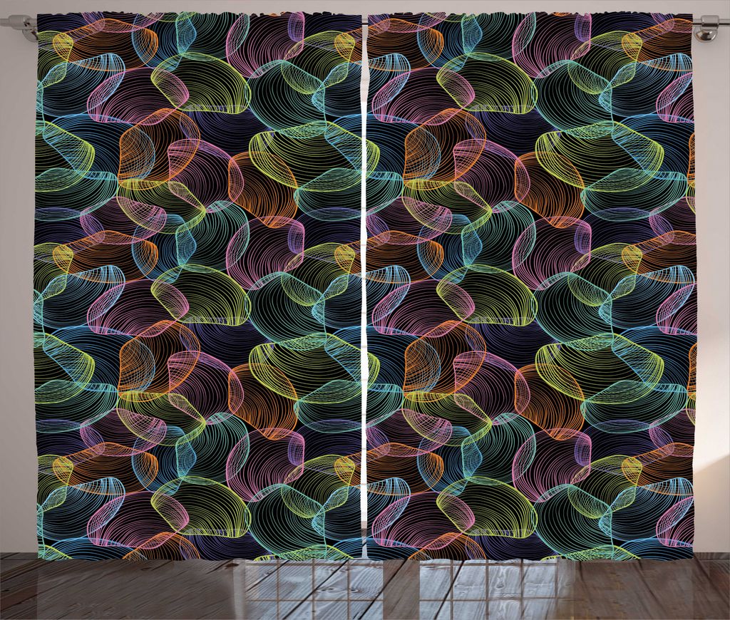 ABAKUHAUS Digital Rustikaler Vorhang, Futuristisch Shell Forms Kunst, Wohnzimmer Universalband Gardinen mit Schlaufen und Haken, 280 x 225 cm, Koks...