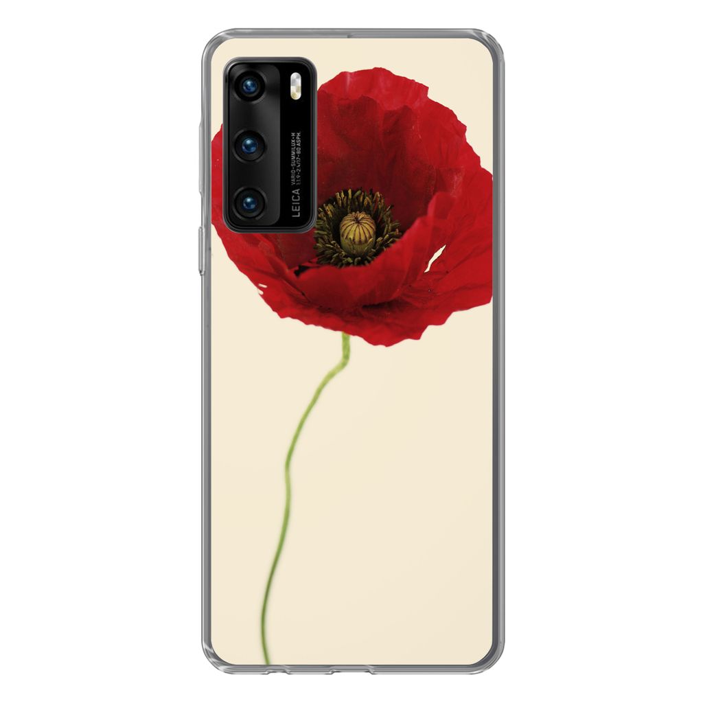 MuchoWow Handyhülle Schutzhülle Hülle für Huawei P40 Nahaufnahme einer roten Mohnblume Silikon Softcase Handy Hülle - Handytasche