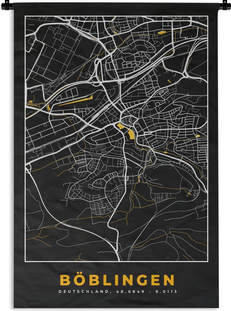 MuchoWow Wandteppich Wandbehang Böblingen - Stadtplan - Gold - Karte - Deutschland 90x135 cm Tapisserie Dekoration Wandtuch - Baumwolle - Wandsk...
