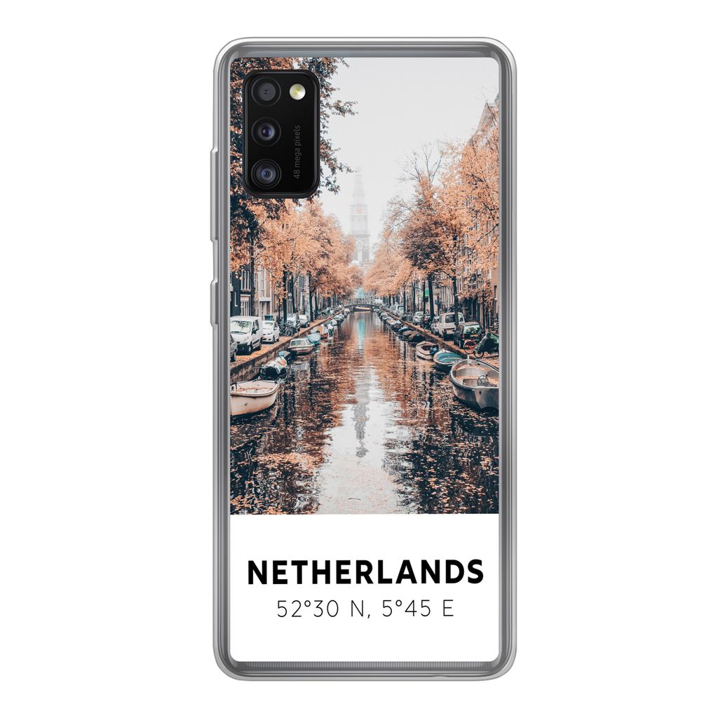MuchoWow Handyhülle Schutzhülle Hülle für Samsung Galaxy A41 Niederlande - Amsterdam - Gracht - Herbst Silikon Softcase Handy Hülle - Mobilt...