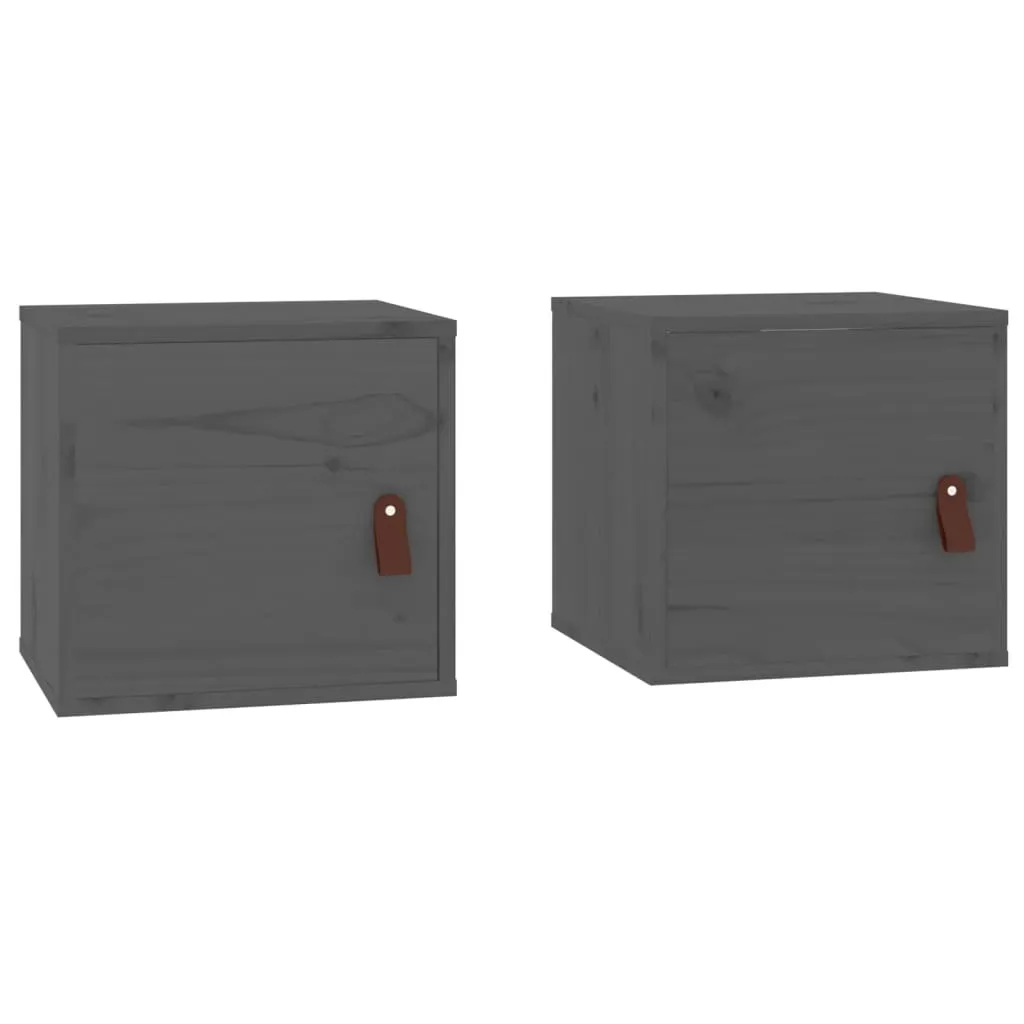 2 Pensili Legno Massiccio Grigio 31,5x30x30 cm Armadi Parete Multiuso
