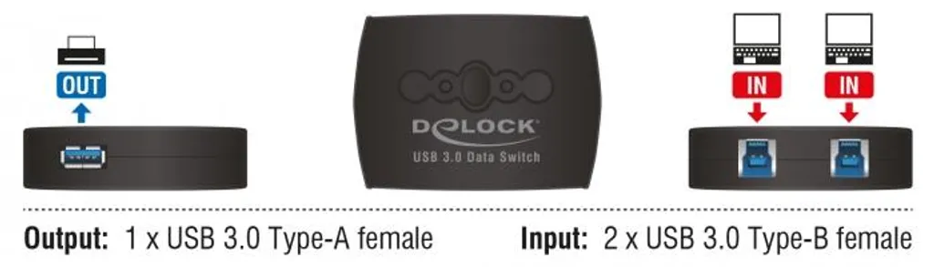 Switch USB 3.0 SuperSpeed 5Gbps Delock avec 2 Entrées B et 1 Sortie Type A - 2