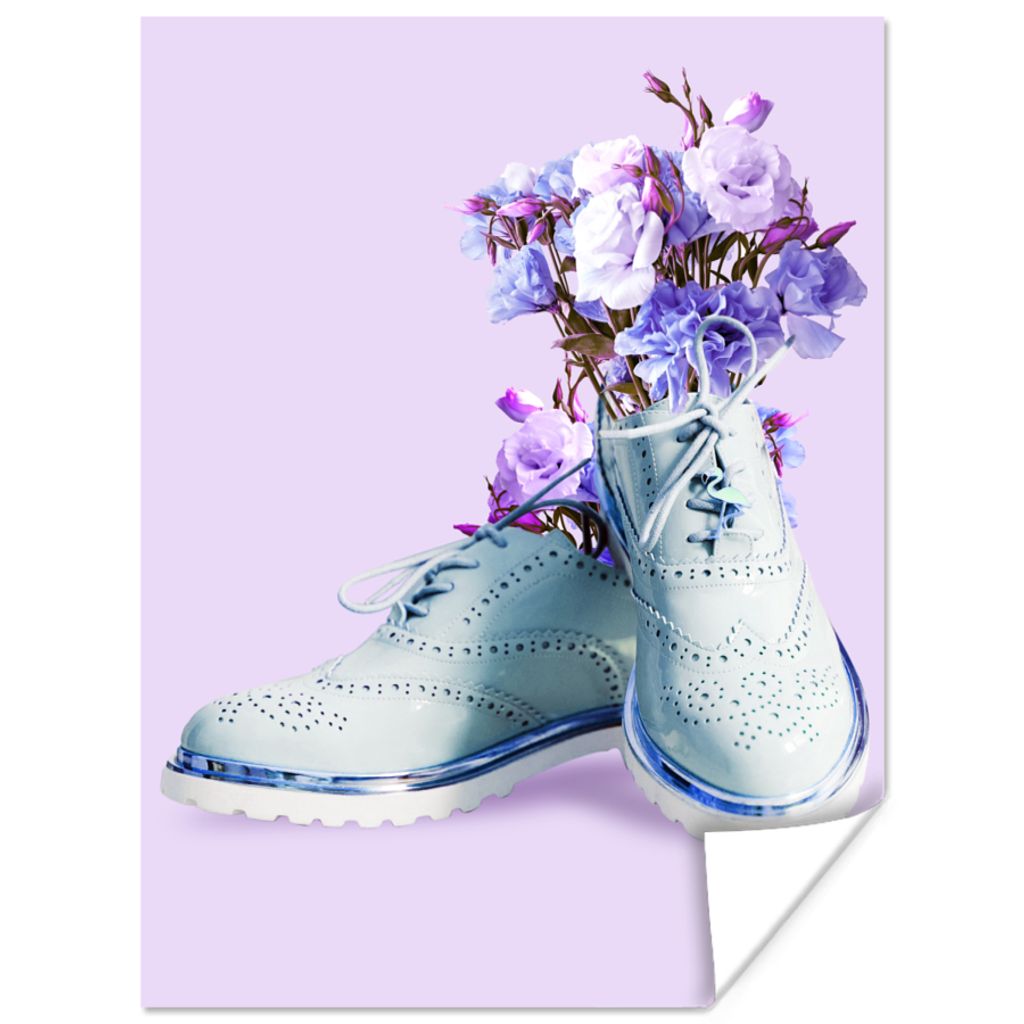 MuchoWow Poster Schuhe - Blumen - Lila - Blau 90x120 cm - Wohnzimmer