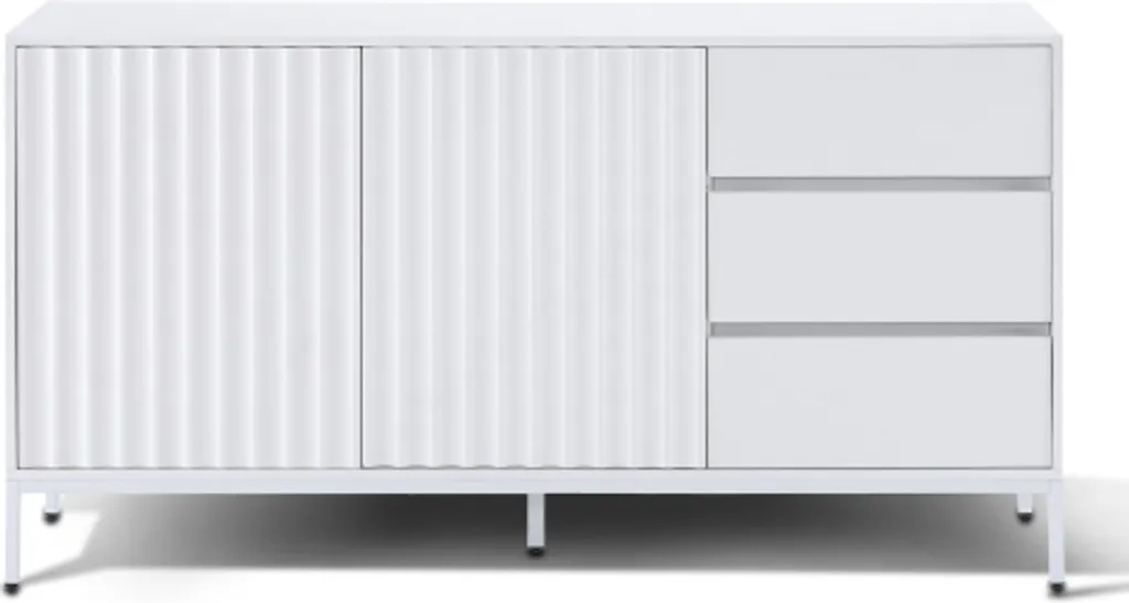Buffet de Salon Design Blanc 150cm avec Étagères Réglables et Tiroirs