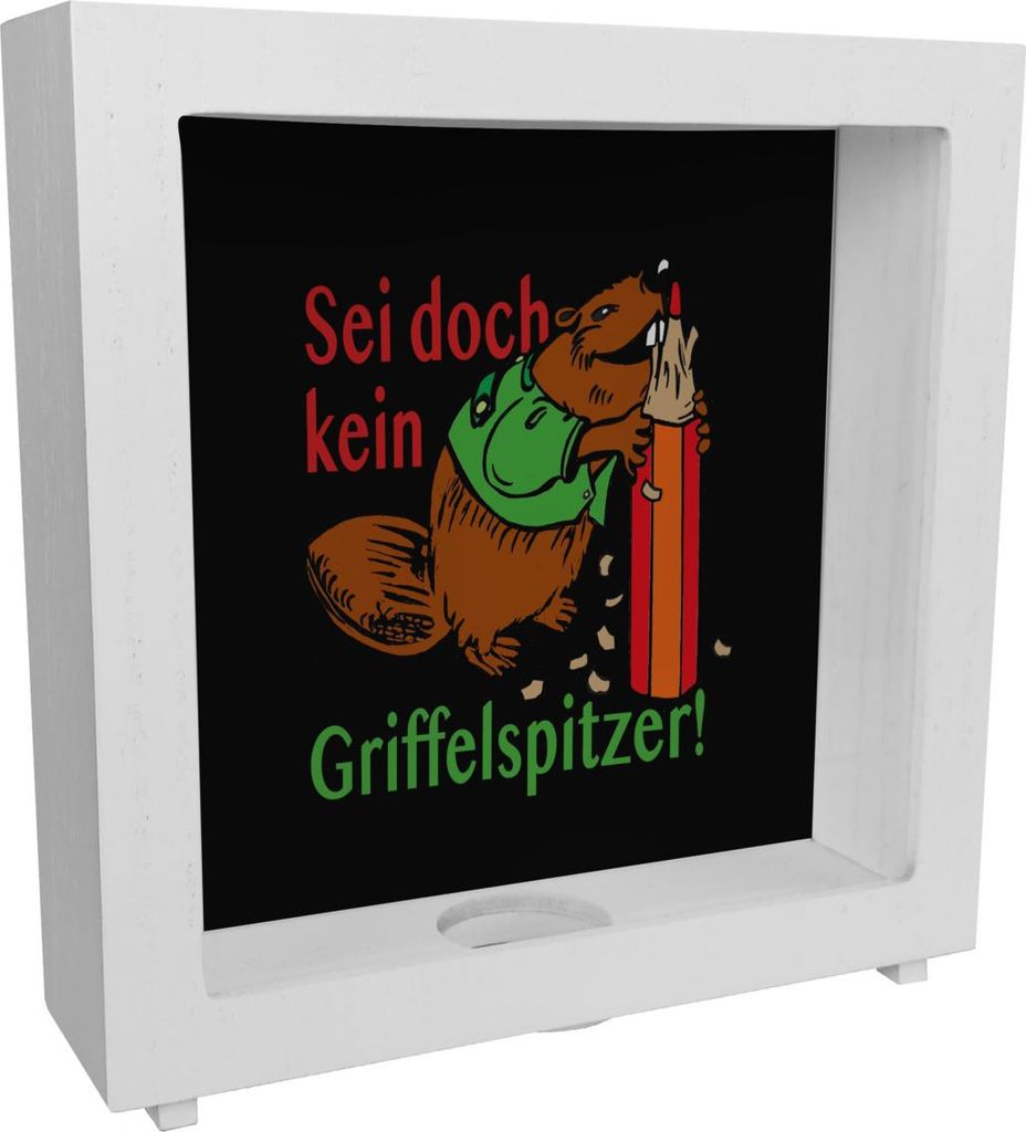 Biber Rahmen Spardose aus Holz mit Spruch: Sei doch kein Griffelspitzer!