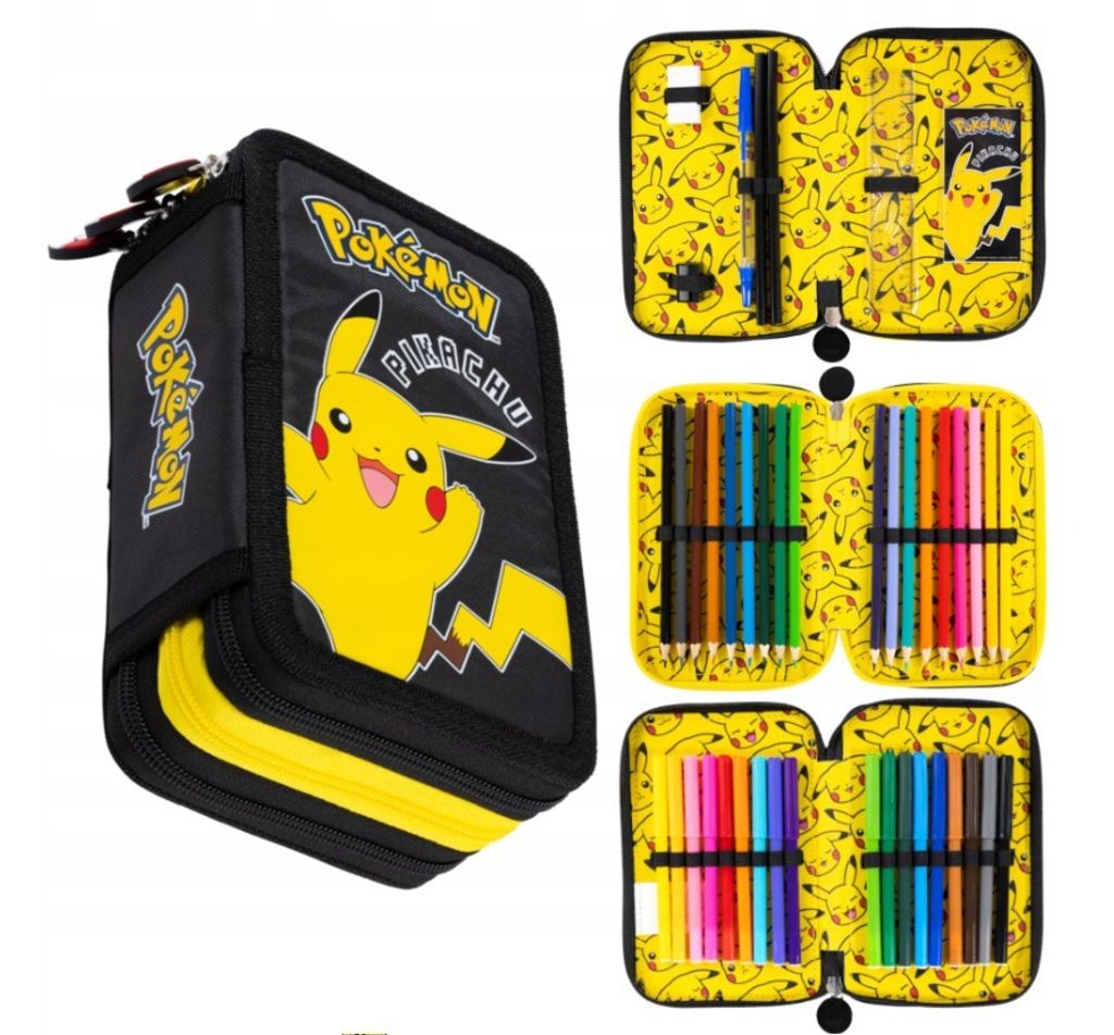Pokemon Federmappe 3-Fächer mit Inhalt Pikachu Design für Produktbild 