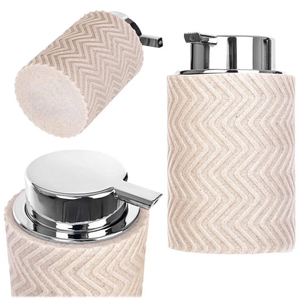 Distributeur savon pompe anti-gaspillage KADAX en polyrésine beige durable