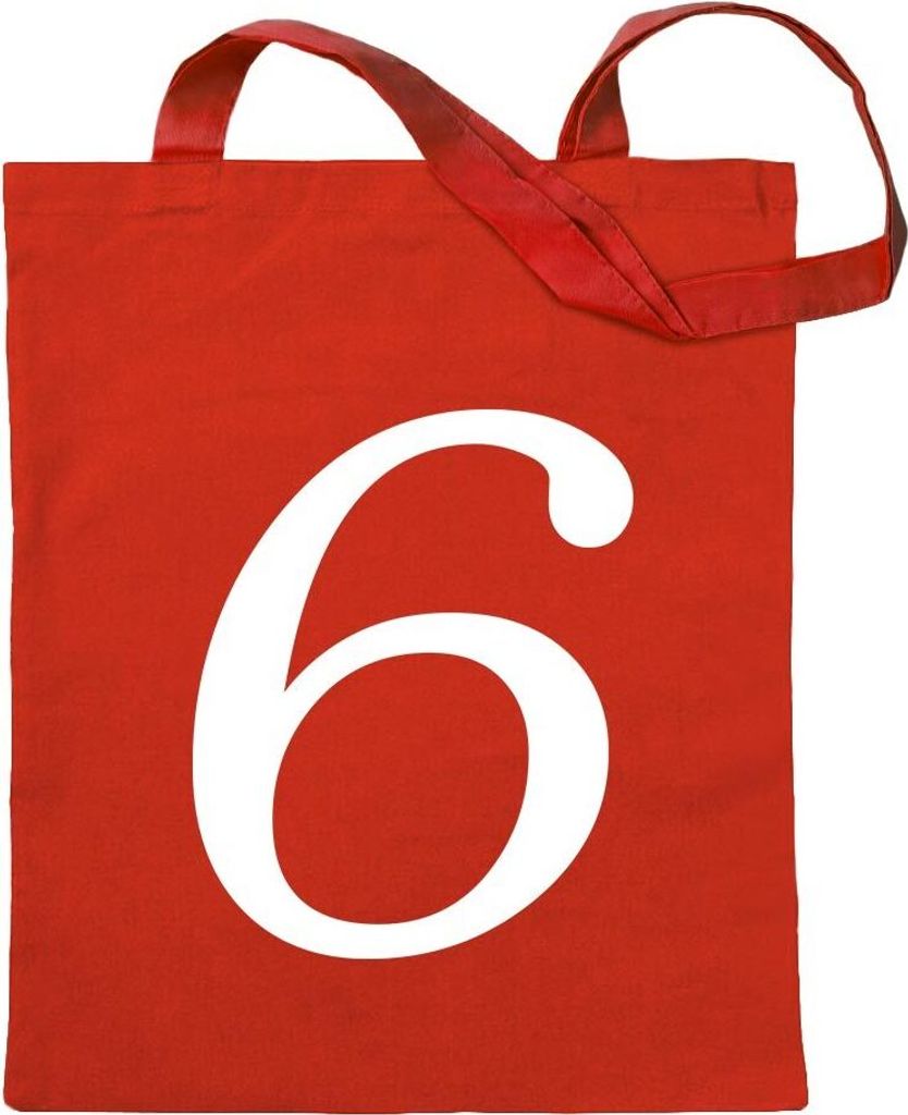 Kiwistar - Baumwolltasche - rot - Zahl 6 - Zahlen Nummern - Turnbeutel Fun Rucksack Sport Beutel Gymsack Ziehgurt