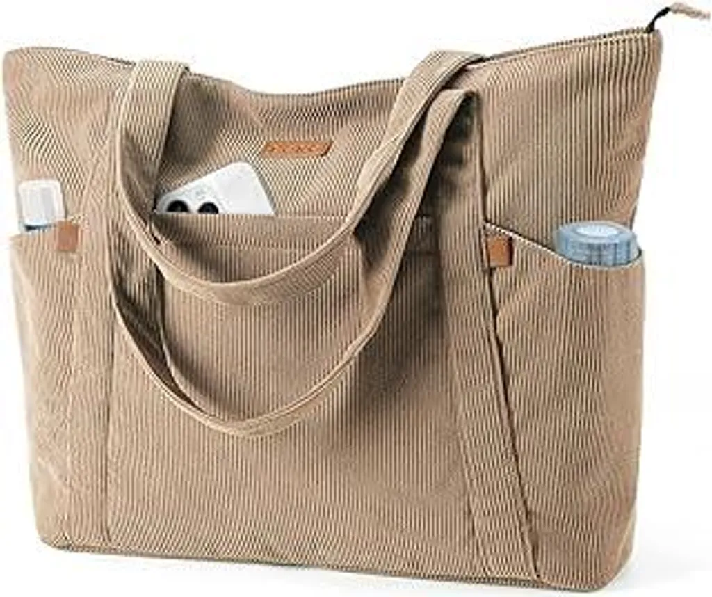 Borsa Corda Donna con Zip: Tote Porta PC 17" Elegante Cachi