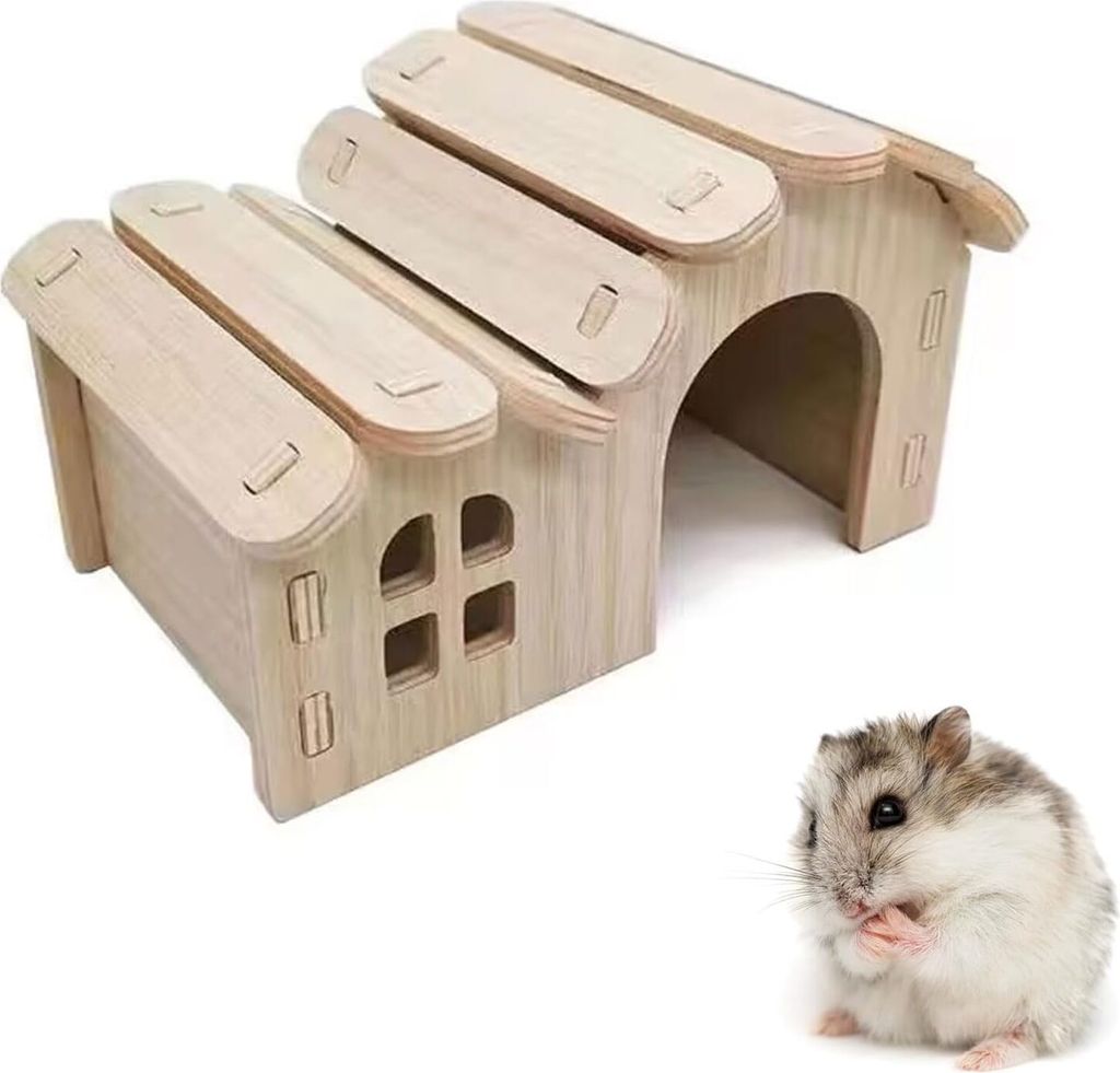 Meerschweinchenhaus, Hamsterhaus, Zwerghamsterhaus, Hamsterversteck, Hamstereckhaus, Holzhaustier Kleintierversteck, für Hamster, Chinchilla, Eich...