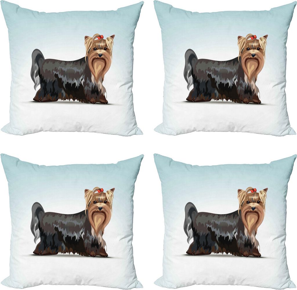 ABAKUHAUS Yorkie Kissenbezug Set (4 Stück), Bow Leiter Meshed Farben, Moderner Doppelseitiger Digitaldruck, 40 cm x 40 cm, Mehrfarbig
