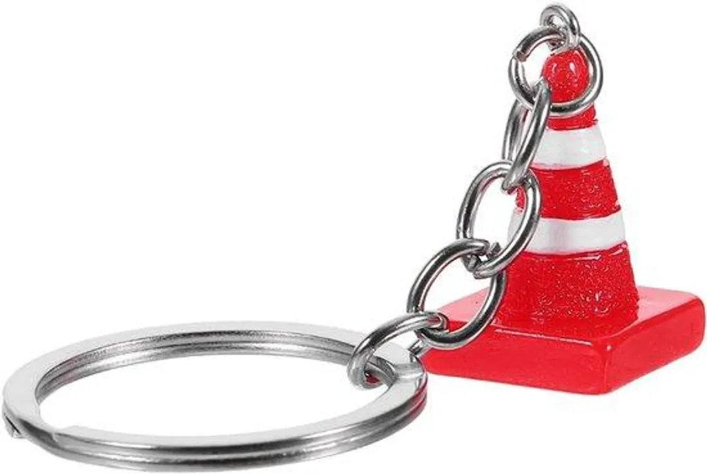 Porte-clés cône de signalisation en acier inoxydable 8x2x1 cm - Argenté