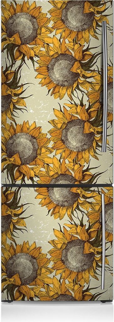 Kühlschrankfolie Aufkleber Kühlschrankmagnete Dekoration Kühlschrankfolie 70x190 cm - Retro Sonnenblumen