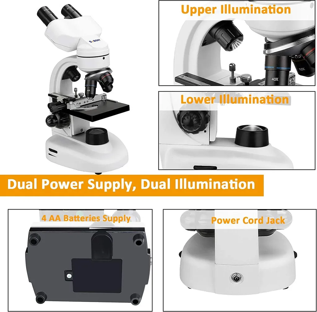 Microscope Optique Haute Précision 1600X avec Double Éclairage LED Réglable