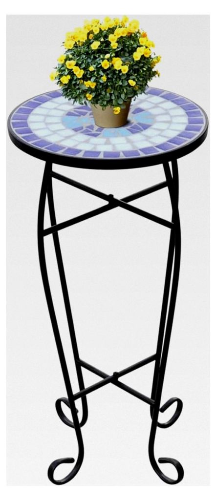 Beistelltisch Mosaik Blau und Weiß, Kleiner Gartentisch für Terrasse, Balkon und Wohnzimmer