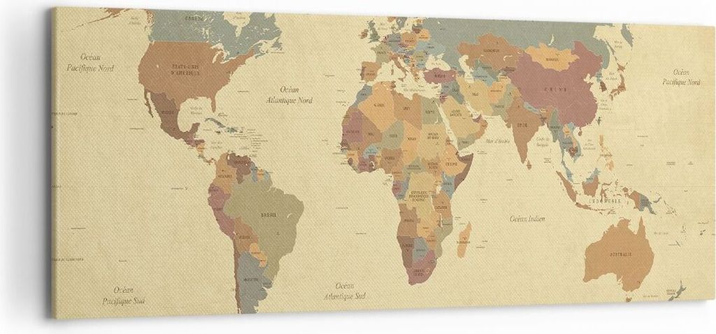 Bild auf Leinwand - Leinwandbild - Karte Welt Land - 120x50cm - Wand Bild - Wanddeko - Wandbilder - Leinwanddruck - Bilder - Kunstdruck - Wanddekor...