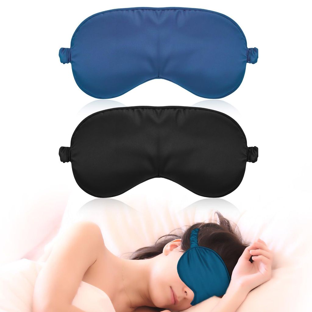 Set mit 2 Seidenschlafmasken, weiche Seiden-Augenmasken, lichtundurchlässige Schlafmasken für Männer, Seidenschlafmasken zum Ausruhen, Reisen od...