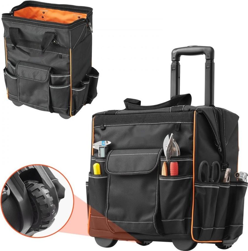 Rollen-Werkzeugrucksack mit 25 Taschen - Arbeitsrucksack und Werkzeugtasche - 50kg Tragkraft