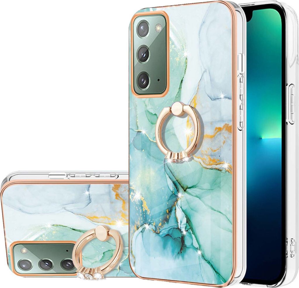 Hülle für Samsung Galaxy Note 20 Muster TPU Silikon Stoßdämpfer Bumper Schutzhülle mit Ring Ständer Grün