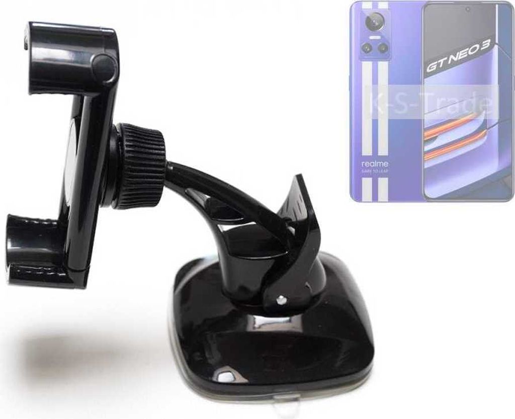 K-S-Trade kompakte Handy-Halterung Windschutzscheibe kompatibel mit Realme GT Neo 3 Armaturenbrett schwarz Autohalterung KFZ Halter Scheiben-Halterung