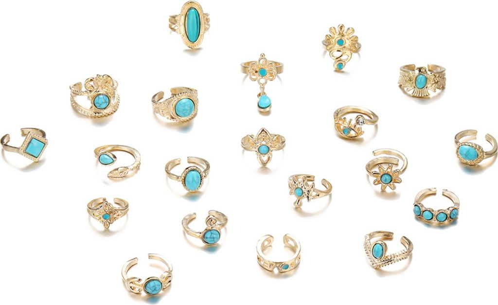 20 Teile/satz Vintage Bohemian Open End Einstellbare Ring Set Krone Adler Form Faux Türkis Knuckle Ringe Mode Schmuck Geschenk