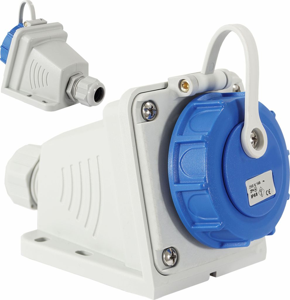 Wandsteckdose schräge 16A 230V IP68 2P+PE schuko Produktbild 