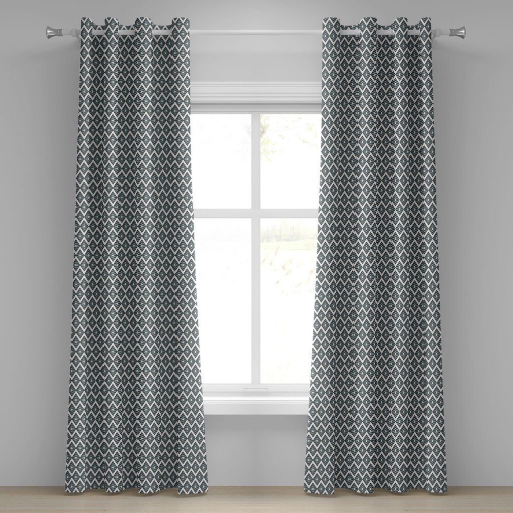 ABAKUHAUS Grau Blau Ösenvorhang, Geometrische Anordnung Bullseye-Muster-Rauten-moderne Illustration, Dekorative 2-Panel-Fenstervorhänge, 280 cm x...
