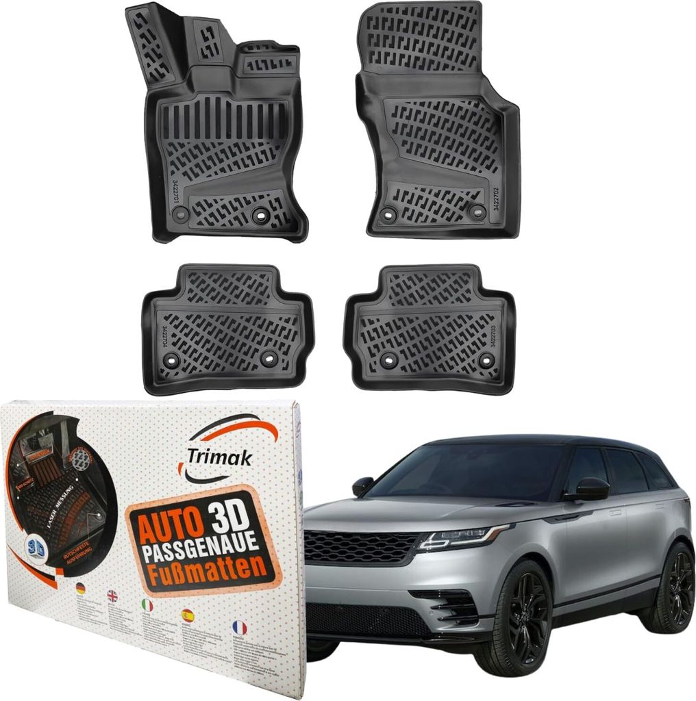 Trimak Autofußmatten kompatibel mit Range Rover Velar 2017 - 2024 Auto Allwetter Gummimatten